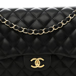 Lambskin Quilted Jumbo Double Flap Black