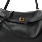 Natural Smooth Calfskin Medium Rodeo Top Handle Handbag Black