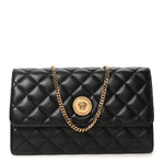 Lambskin Quilted Medusa Wallet On Chain Crossbody Black