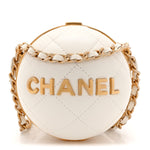 Lambskin Quilted Sphere Minaudiere Chain Clutch White