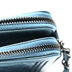 Metallic Caviar Quilted Small Boy Clutch With Chain Turquoise