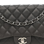 Caviar Quilted Jumbo Double Flap Grey
