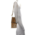Suede Studded Small Nellcote Fringe Shoulder Bag Havana Beige