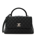 Caviar Lizard Embossed Quilted Small Coco Handle Flap Black