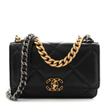 Lambskin Quilted Chanel 19 Wallet On Chain WOC Black