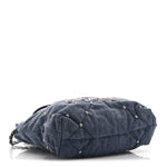 Washed Denim Quilted Studded Mini Chanel 22 Blue