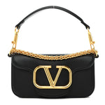 Calfskin Vlogo Small Loco Shoulder Bag Black