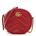 Glazed Calfskin Matelasse Heart Mini GG Marmont Round Shoulder Bag Romantic Cerise
