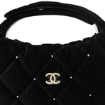 Velvet Diamanté Quilted Pocket Pouch Hobo Black