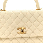Caviar Quilted Small Coco Handle Flap White