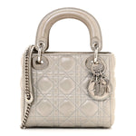 Metallic Lambskin Cannage Mini Lady Dior Silver