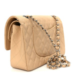 Caviar Quilted Medium Double Flap Beige