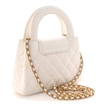 Shiny Aged Calfskin Quilted Nano Kelly Shopper White