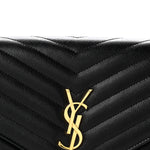Grain De Poudre Matelasse Chevron Monogram Envelope Clutch Black
