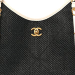 Calfskin Raffia Braided Small Shopping Tote Black White