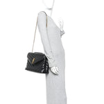 Calfskin Y Quilted Monogram Medium Loulou Chain Satchel Black