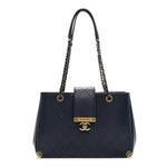 Lambskin Stitched Medium Around The Corner Shopping Tote Deep Marine