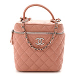 Lambskin Quilted Top Handle Vanity Case With Chain Light Pink