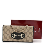 GG Supreme Monogram Azalea Calfskin Horsebit 1955 Wallet On Chain Beige Black