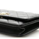Caviar Quilted Perforated Metal CC Wallet On Chain WOC Black