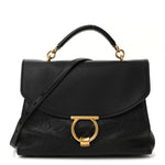Calfskin Embossed Medium Margot Top Handle Satchel Black