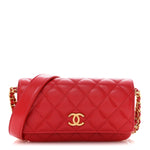 Caviar Quilted Yours Buttons Phone Holder With Chain Red