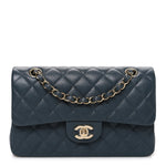 Caviar Quilted Small Double Flap Dark Grey