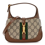 GG Supreme Monogram Azalea Calfskin Web Mini Jackie 1961 Hobo Beige Ebony Brown Sugar