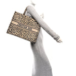 Canvas Mizza Embroidered Large Leopard Book Tote Beige