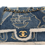 Denim Shearling Hieroglyph Flap Blue