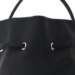 Recycled Sport Nylon Logo Embroidered Wheel Drawstring Bucket Bag Black White