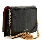 Calfskin Crocodile Embossed Skull Mini Shoulder Bag Black