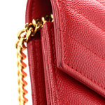 Grain De Poudre Matelasse Chevron Monogram Chain Wallet Red
