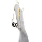 Saffiano Striped Mini Diag Binder Clip Bag Black White Yellow