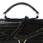 Calfskin Crocodile Embossed Mini Classic Monogram Cassandra Top Handle Black