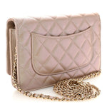 Iridescent Caviar Quilted Wallet on Chain WOC Beige