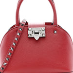Grainy Calfskin Small Rockstud Double Top Handle Bag Rosso Valentino