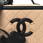 Caviar Quilted Small CC Filigree Vanity Case Beige Black