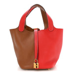 Taurillon Clemence Casaque Picotin Lock 18 PM Gold Rouge De Coeur