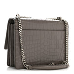 Calfskin Crocodile Embossed Medium Monogram Sunset Fog