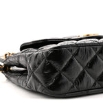 Shiny Crumpled Calfskin Quilted Small Wavy CC Hobo Black
