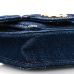 Denim Quilted Double You Card Holder On Chain Blue