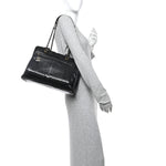 Snakeskin Glazed Calfskin Quilted Urban Mix Tote Black