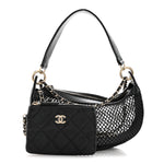 Mesh Shiny Lambskin Chain Hobo Black