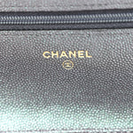 Iridescent Caviar Quilted Wallet On Chain WOC Green