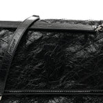 Crinkled Calfskin Matelasse Monogram Medium Niki Chain Satchel Black