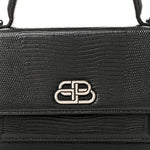 Patent Calfskin Lizard Embossed XS Sharp Top Handle Bag Black