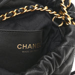Shiny Crumpled Calfskin Quilted Pearl Mini Chanel 22 Black