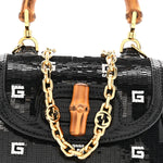 Sequin Lizard Embossed GG Mini Bamboo 1947 Top Handle Chain Bag Black White