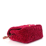 Velvet Camellia Embossed Mini Square Flap Fushia